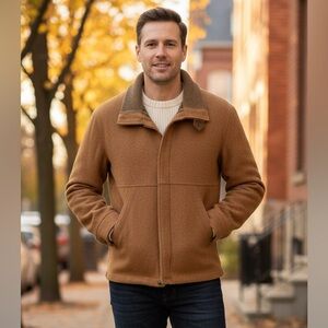 Vintage Camel Wool Bomber Jacket Plaid Flannel Lined Heavyweight Winter Coat L